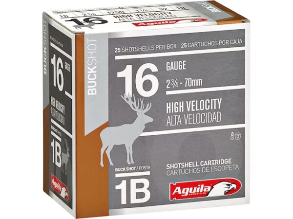 Aguila High Velocity Ammunition 16 Gauge 2-3/4" #1 Buckshot 12 Pellets For Sale