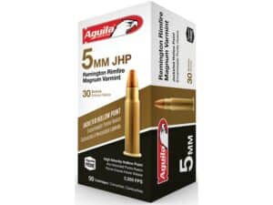 Aguila Varmint Ammunition 5mm Remington Magnum 30 Grain Jacketed Hollow Point For Sale