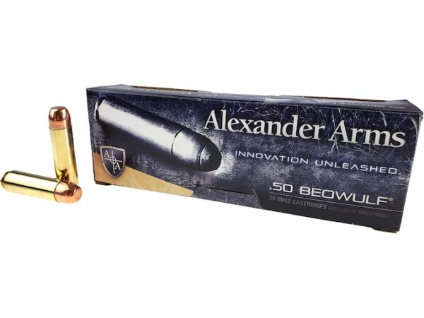 Alexander Arms Ammunition 50 Beowulf 350 Grain Plated Round Shoulder Box of 20 For Sale