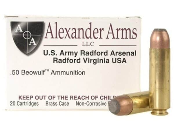 Alexander Arms Ammunition 50 Beowulf 400 Grain Hawk Jacketed Flat Point Box of 20 For Sale