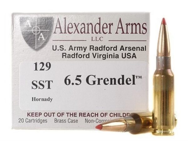 Alexander Arms Ammunition 6.5 Grendel 129 Grain Hornady SST Box of 20 For Sale