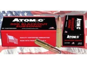 Atomic Ammunition 300 AAC Blackout Subsonic 260 Grain Expanding Round Nose Soft Point Box of 20 For Sale