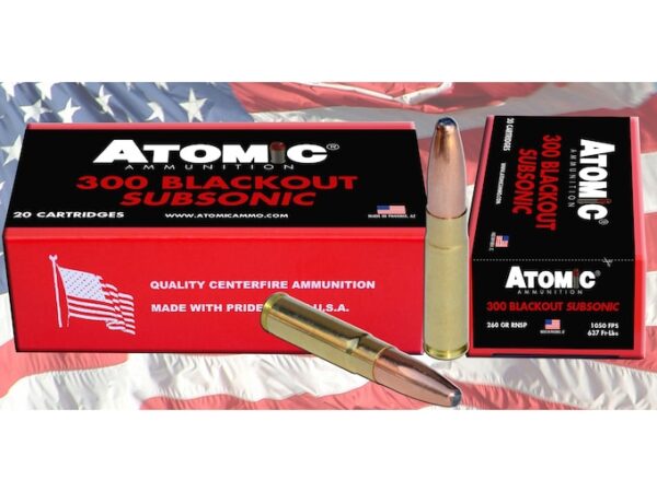 Atomic Ammunition 300 AAC Blackout Subsonic 260 Grain Expanding Round Nose Soft Point Box of 20 For Sale