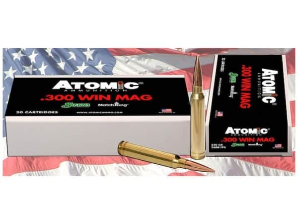 Atomic Ammunition 300 Winchester Magnum 220 Grain Sierra MatchKing Hollow Point Boat Tail Box of 20 For Sale