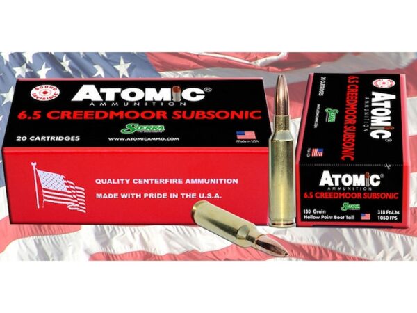 Atomic Ammunition 6.5 Creedmoor Subsonic 130 Grain Sierra GameKing Hollow Point Boat Tail Box of 20 For Sale