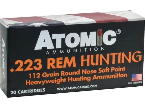 Atomic Hunting Ammunition 223 Remington 112 Grain Expanding Round Nose Soft Point Box of 20 For Sale