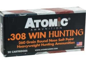 Atomic Hunting Ammunition 308 Winchester 260 Grain Expanding Round Nose Soft Point Box of 20 For Sale