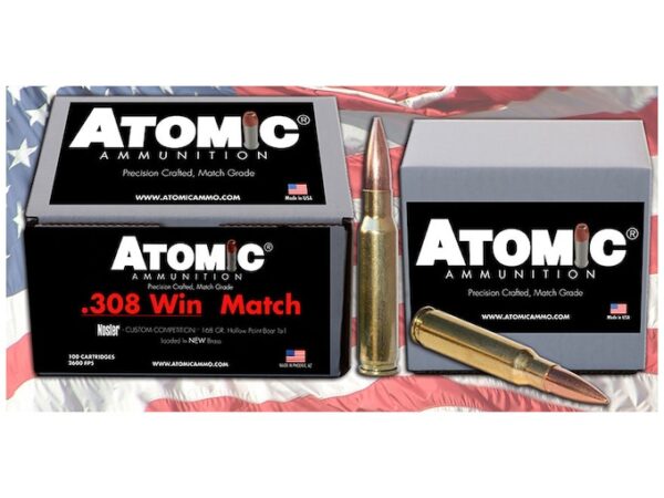 Atomic Match Ammunition 308 Winchester 168 Grain Nosler Custom Competition Hollow Point Boat Tail Box of 100 For Sale