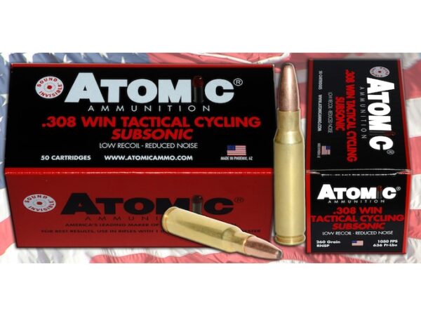 Atomic Tactical Cycling Subsonic Ammunition 308 Winchester 260 Grain Expanding Round Nose Soft Point Box of 50 For Sale