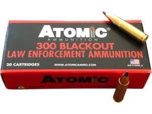 Atomic Tactical LE Ammunition 300 AAC Blackout 110 Grain Nosler Varmageddon Polymer Tip Spitzer Box of 20 For Sale