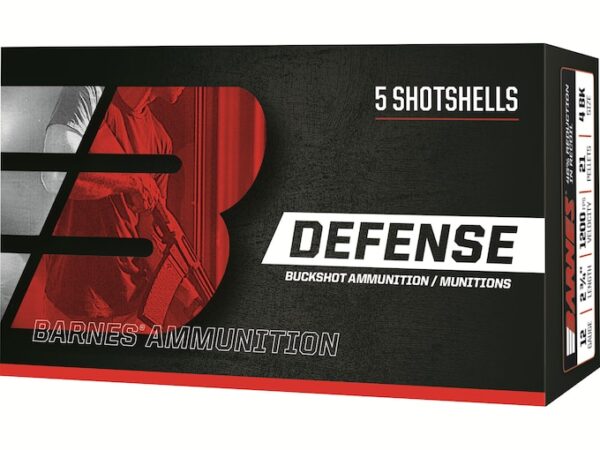 Barnes Defense Ammunition 12 Gauge 2-3/4" #4 Buckshot 21 Pellets Box of 5 For Sale