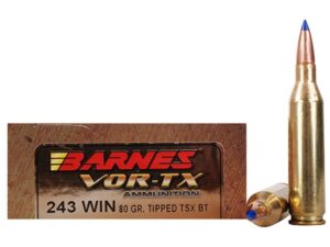 Barnes VOR-TX Ammunition 243 Winchester 80 Grain TTSX Polymer Tipped Spitzer Boat Tail Lead-Free Box of 20 For Sale