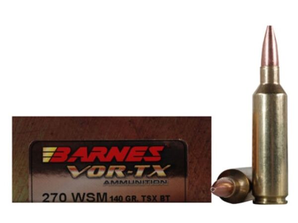 Barnes VOR-TX Ammunition 270 Winchester Short Magnum (WSM) 140 Grain TSX Hollow Point Boat Tail Lead-Free Box of 20 For Sale