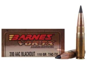 Barnes VOR-TX Ammunition 300 AAC Blackout 110 Grain TAC-TX Polymer Tipped Spitzer Flat Base Lead-Free Box of 20 For Sale
