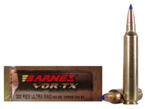 Barnes VOR-TX Ammunition 300 Remington Ultra Magnum 165 Grain TTSX Polymer Tipped Spitzer Boat Tail Lead-Free Box of 20 For Sale