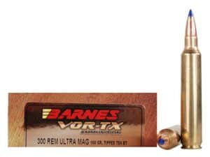 Barnes VOR-TX Ammunition 300 Remington Ultra Magnum 180 Grain TTSX Polymer Tipped Spitzer Boat Tail Lead-Free Box of 20 For Sale