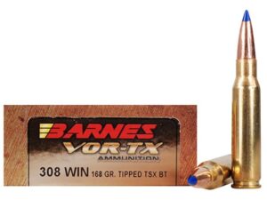 Barnes VOR-TX Ammunition 308 Winchester 168 Grain TTSX Polymer Tipped Spitzer Boat Tail Lead-Free Box of 20 For Sale