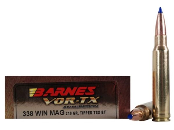 Barnes VOR-TX Ammunition 338 Winchester Magnum 210 Grain TTSX Polymer Tipped Spitzer Boat Tail Lead-Free Box of 20 For Sale