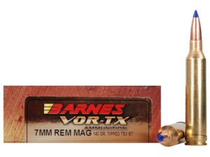 Barnes VOR-TX Ammunition 7mm Remington Magnum 140 Grain TTSX Polymer Tipped Spitzer Boat Tail Lead-Free Box of 20 For Sale