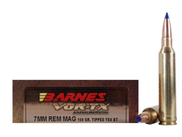 Barnes VOR-TX Ammunition 7mm Remington Magnum 150 Grain TTSX Polymer Tipped Spitzer Boat Tail Lead-Free Box of 20 For Sale