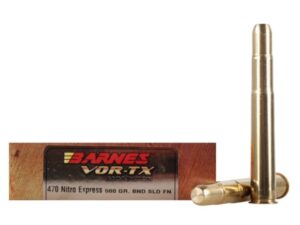 Barnes VOR-TX Safari Ammunition 470 Nitro Express 500 Grain Banded Solid Flat Point Box of 20 For Sale