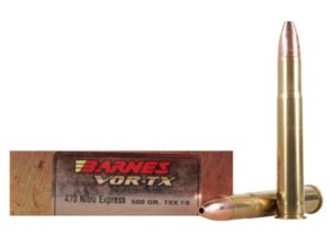 Barnes VOR-TX Safari Ammunition 470 Nitro Express 500 Grain TSX Hollow Point Flat Base Lead-Free Box of 20 For Sale