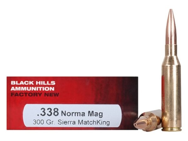 Black Hills Ammunition 338 Norma Magnum 300 Grain Sierra MatchKing Hollow Point Box of 20 For Sale