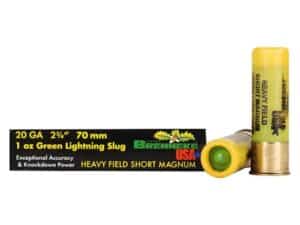 Brenneke USA Green Lightning Heavy Field Short Magnum Ammunition 20 Gauge 2-3/4" 1 oz Lead Rifled Slug Box of 5 For Sale