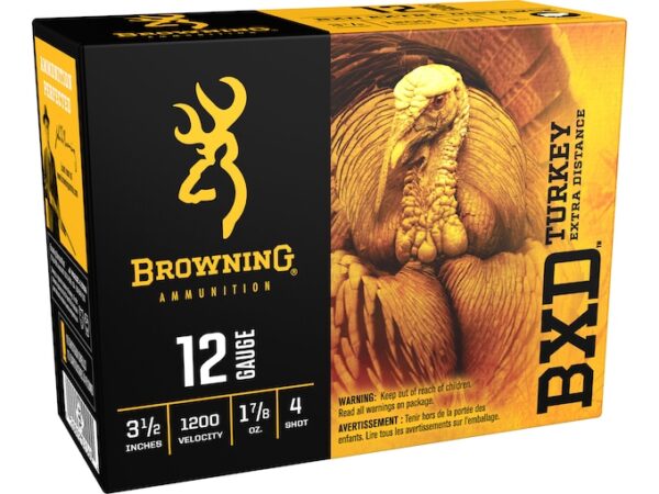 Browning BXD Extra Distance Turkey Ammunition 12 Gauge 3-1/2" 1 1-7/8 oz #4 Nickel Plated Shot Box of 10 For Sale