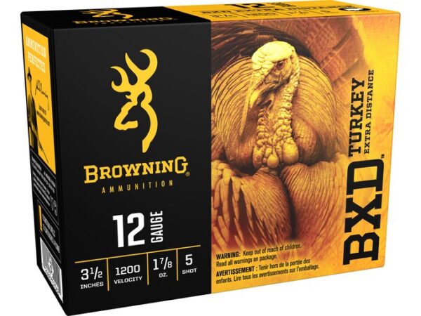 Browning BXD Extra Distance Turkey Ammunition 12 Gauge 3-1/2" 1 1-7/8 oz #5 Nickel Plated Shot Box of 10 For Sale