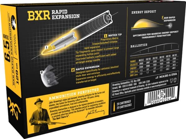 Browning BXR Rapid Expansion Ammunition 6.5 Creedmoor 129 Grain Matrix Tip Box of 20 For Sale 1