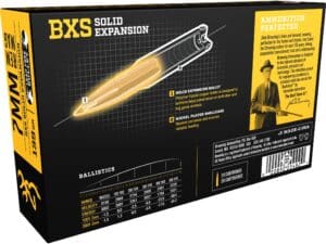 500 Rounds of Browning BXS Solid Expansion Ammunition 7mm Remington Magnum 139 Grain Solid Copper Polymer Tip Boat Tail Lead-Free Box of 20 For Sale