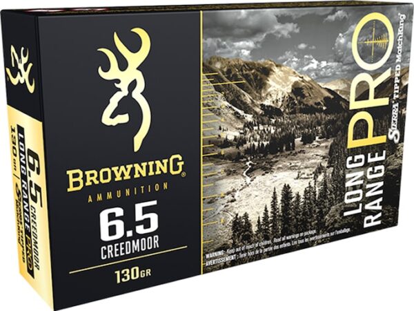 Browning Long Range Pro Match Ammunition 6.5 Creedmoor 130 Grain Sierra MatchKing Hollow Point Boat Tail Box of 20 For Sale