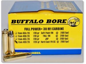 Buffalo Bore Ammunition 30 Carbine 125 Grain Hard Cast Lead Gas Check Flat Nose Box of 20 For Sale