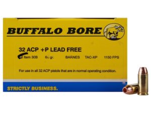 Buffalo Bore Ammunition 32 ACP +P 60 Grain Barnes TAC-XP Hollow Point Lead-Free Box of 20 For Sale