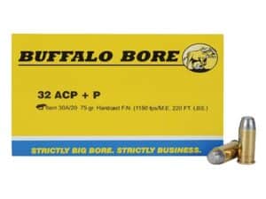 Buffalo Bore Ammunition 32 ACP +P 75 Grain Hard Cast Lead Flat Nose Box of 20 For Sale
