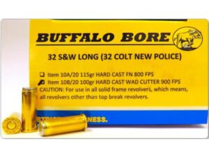 Buffalo Bore Ammunition 32 S&W Long 100 Grain Hard Cast Wad Cutter Box of 20 For Sale