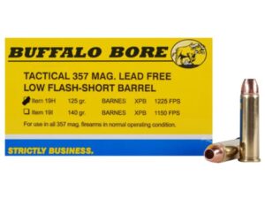Buffalo Bore Ammunition 357 Magnum Short Barrel 125 Grain Barnes TAC-XP Hollow Point Low Flash Lead-Free Box of 20 For Sale
