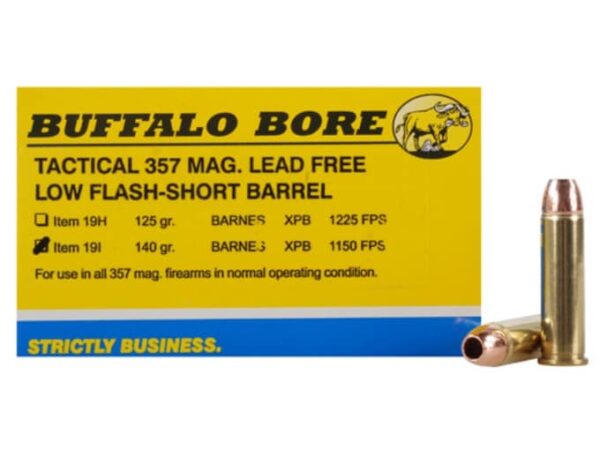 Buffalo Bore Ammunition 357 Magnum Short Barrel 140 Grain Barnes TAC-XP Hollow Point Low Flash Lead-Free Box of 20 For Sale