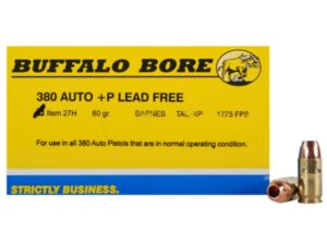 Buffalo Bore Ammunition 380 ACP +P 80 Grain Barnes TAC-XP Hollow Point Lead-Free Box of 20 For Sale