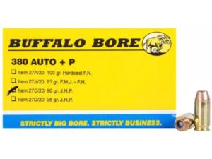 Buffalo Bore Ammunition 380 ACP +P 90 Grain Jacketed Hollow Point Box of 20 For Sale