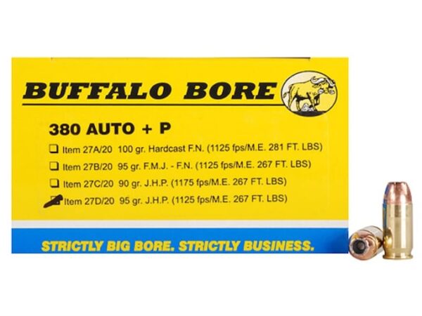 Buffalo Bore Ammunition 380 ACP +P 95 Grain Jacketed Hollow Point Box of 20 For Sale