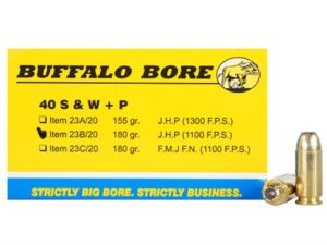 Buffalo Bore Ammunition 40 S&W +P 180 Grain Jacketed Hollow Point Box of 20 For Sale
