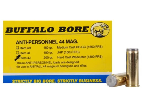 Buffalo Bore Ammunition 44 Remington Magnum 200 Grain Hard Cast Lead Wadcutter Anti-Personnel Box of 20 For Sale