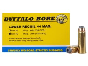 Buffalo Bore Ammunition 44 Remington Magnum 240 Grain Jacketed Hollow Point Low Recoil Box of 20 For Sale