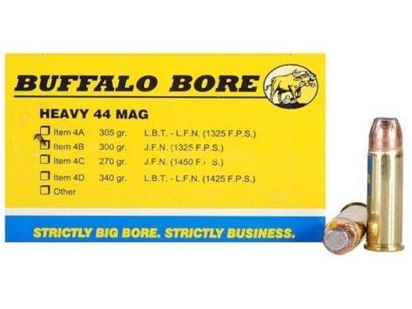 Buffalo Bore Ammunition 44 Remington Magnum 300 Grain Jacketed Flat Nose For Sale