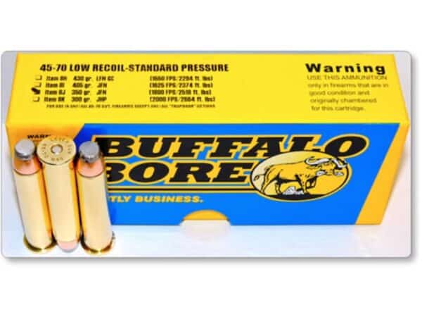 Buffalo Bore Ammunition 45-70 Government 350 Grain Jacketed Flat Nose Low Recoil Standard Pressure Full Power Box of 20 For Sale