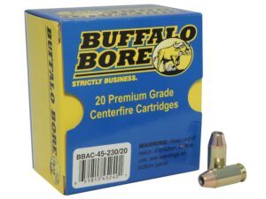 Buffalo Bore Ammunition 45 ACP +P 230 Grain Jacketed Hollow Point Box of 20 For Sale