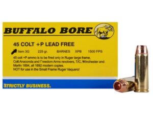 Buffalo Bore Ammunition 45 Colt (Long Colt) +P 225 Grain Barnes XPB Hollow Point Lead-Free Box of 20 For Sale