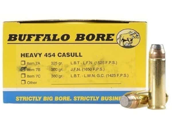 Buffalo Bore Ammunition 454 Casull 300 Grain Jacketed Flat Nose Box of 20 For Sale
